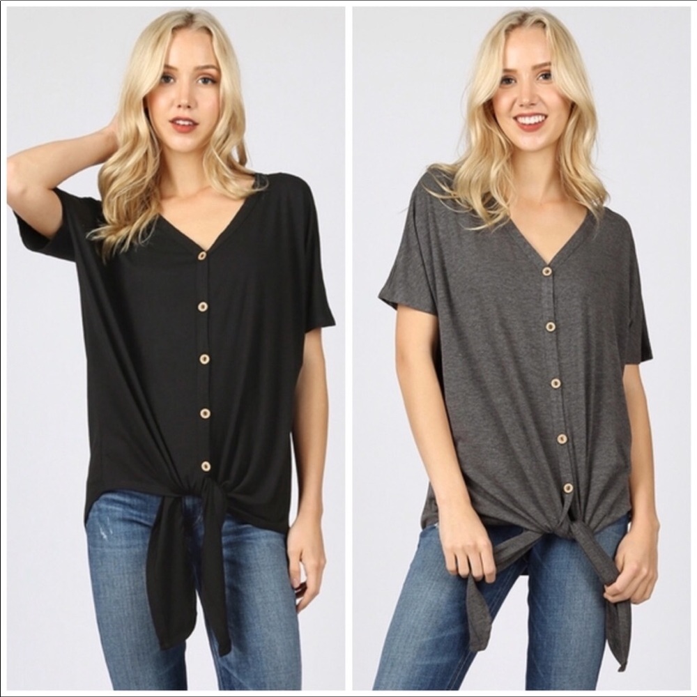 Pink Button-Up Knot Front Tee - Picture 5 of 6